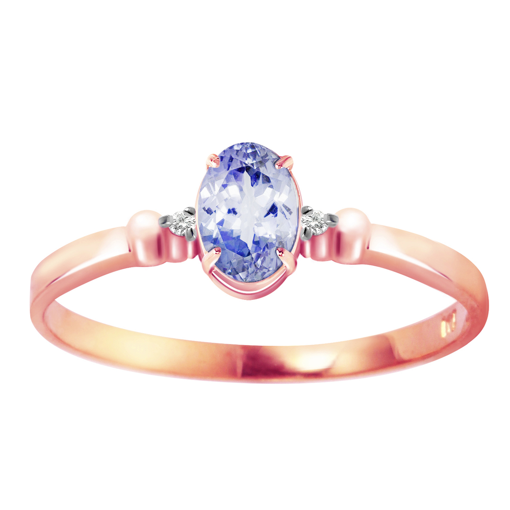 14K. SOLID GOLD RING WITH NATURAL DIAMONDS & TANZANITE (Rose Gold)